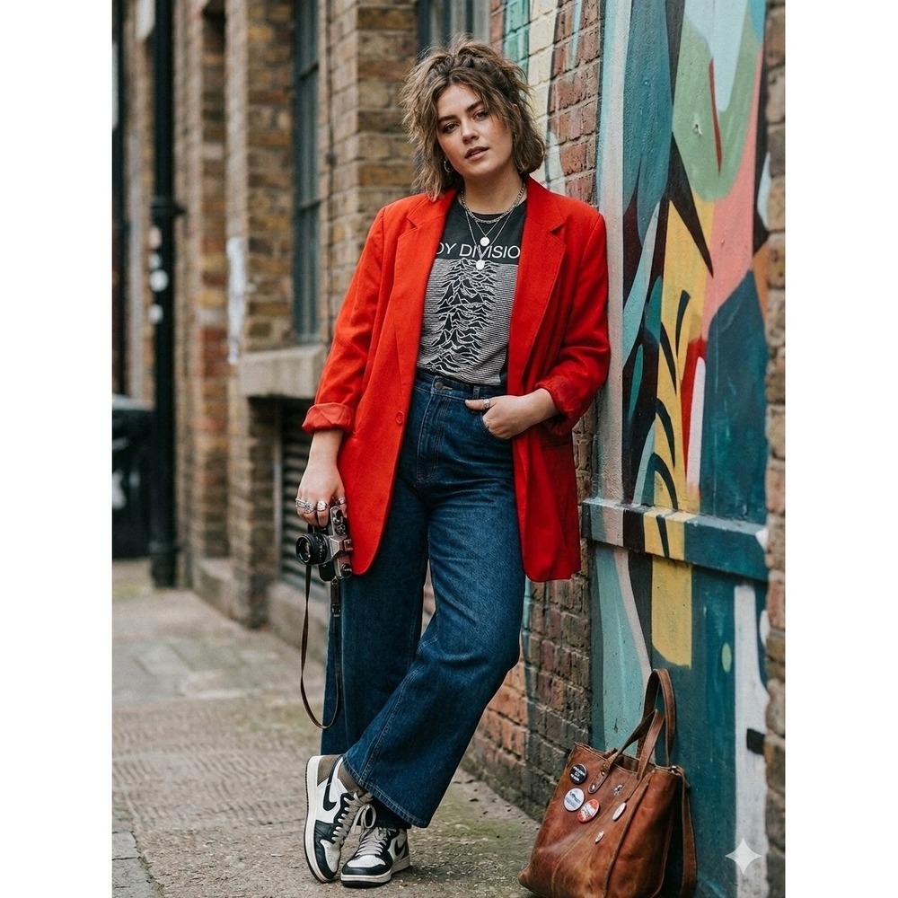 Vintage 90s Red Longline Blazer Women 16 Oversized Tailored Jacket Retro Chic